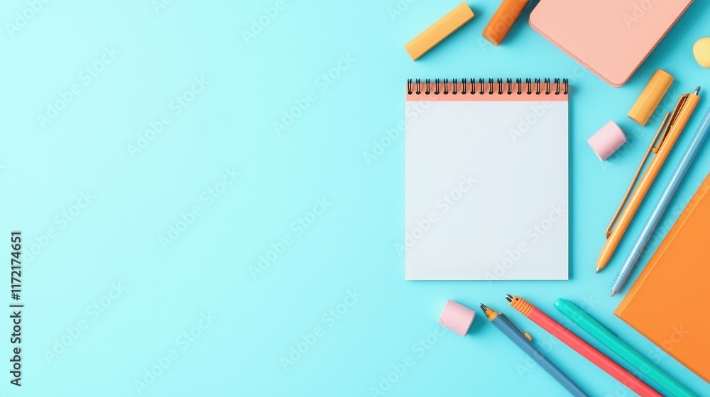 Poster 2025 planning aligns with goal setting and objectives. colorful stationery on a blue background with