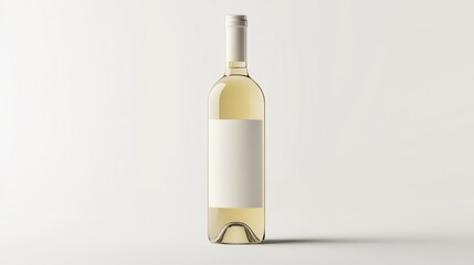 Minimalist white wine bottle with a blank label, offering a high-quality mock-up for branding and packaging design.