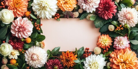 Obraz premium A romantic frame of vibrant flowers and lush leaves, perfect for capturing the essence of love on Valentine's Day, inviting memories to bloom.