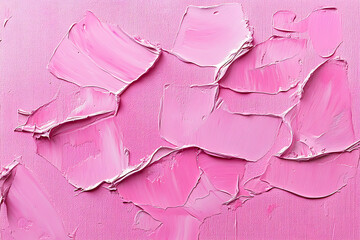 Textured abstract painting in soft pink, featuring thick, sculptural paint strokes with a tactile...