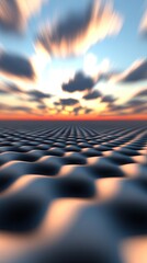 Obraz premium A blurred landscape with undulating forms under a colorful sky at sunset.