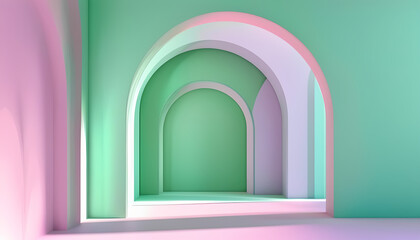 Fototapeta premium a room with a green wall and a pink archway