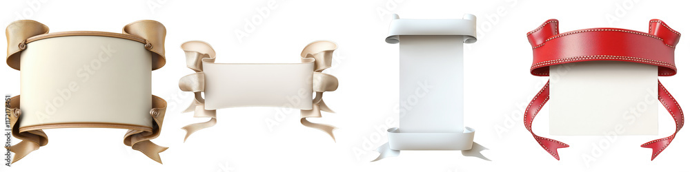 Poster decorative ribbons and banners in various styles featuring blank text boxes for customization and de
