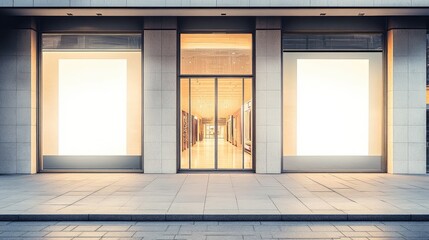 A storefront with clean glass windows, perfect for decals or advertising.