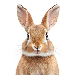 Fototapeta premium Cute brown bunny rabbit close-up, white background, Easter pet.
