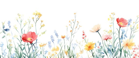 Watercolor Painting of Delicate Wildflowers Blooming
