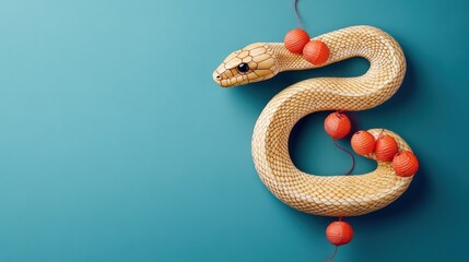 Fototapeta premium A Tan Snake Adorned With Red Lanterns