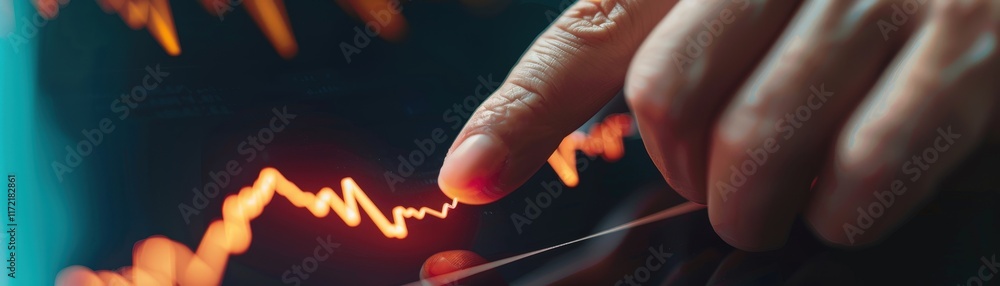 Poster analyzing financial trends with touchscreen technology digital workspace data visualization insightf