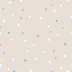 love and emptiness. warm vs cold. small color, white hearts. valentine card. gray repetitive background. vector seamless pattern. fabric swatch. wrapping paper. textile design template. greeting card