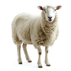 Fototapeta premium Fluffy sheep posing, white background, farm animal.