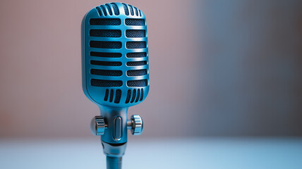 Vintage Microphone: A classic blue microphone stands poised, ready to capture the essence of a captivating story, a powerful speech, or a soulful melody.