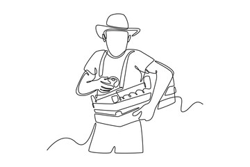 Farmers market concept. Single line draw design vector graphic illustration.