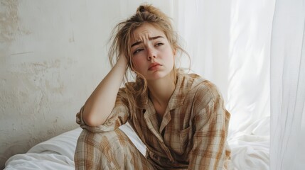 Fototapeta premium Pensive Young Woman in Cozy Setting