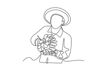Farmers market concept. Single line draw design vector graphic illustration.