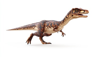 Obraz premium A realistic depiction of a running dinosaur, showcasing its detailed features and posture.