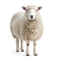 Fluffy sheep studio portrait, white background, farm animal, wool.