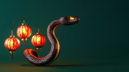 Obraz premium Illuminated Serpent Coiled with Chinese Lanterns