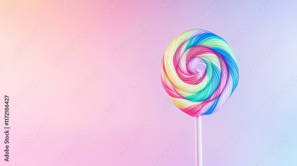Aufkleber a colorful swirl lollipop placed on a pastel background with ample negative space.