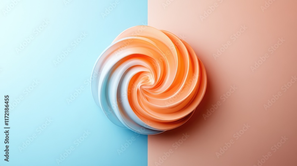 Poster a colorful swirl lollipop placed on a pastel background with ample negative space.