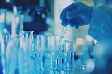 Laboratory Mixing of Ingredients with Beakers in Bright Light