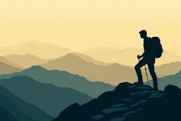 Obraz premium Man Hiking Up Mountains During Sunset