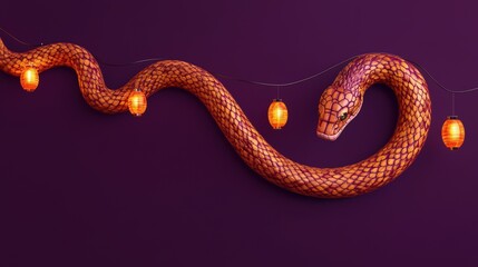 Obraz premium Orange Snake Coiled With Illuminated Lanterns