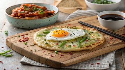Scallion Pancake with Fried Egg and Side Dish