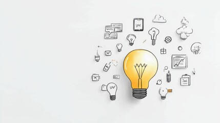 Bright Idea, Light Bulb with Surrounding Business and Technology Icons