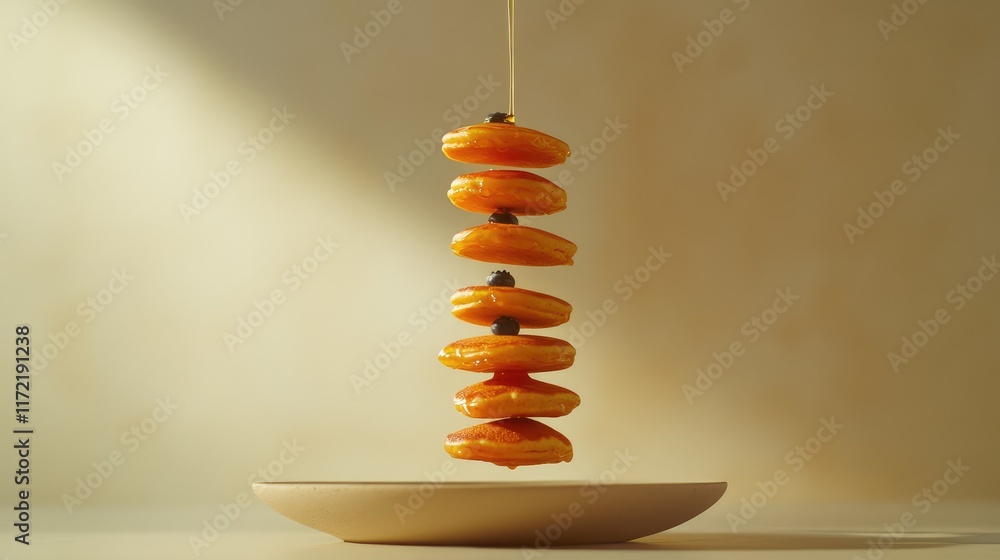 Aufkleber a serene composition of fresh vegan pancakes stacked with a drizzle of maple syrup and topped with b