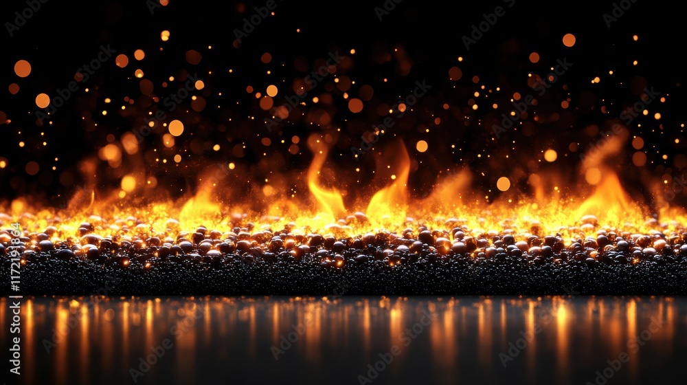 Poster fiery flames and glowing embers emanate from a hot surface, creating a captivating display of warm l