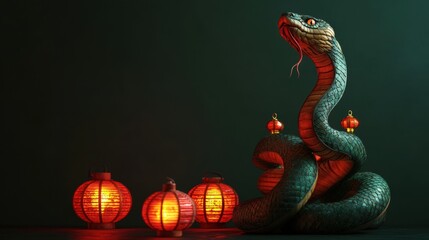Obraz premium Majestic Cobra with Illuminated Chinese Lanterns