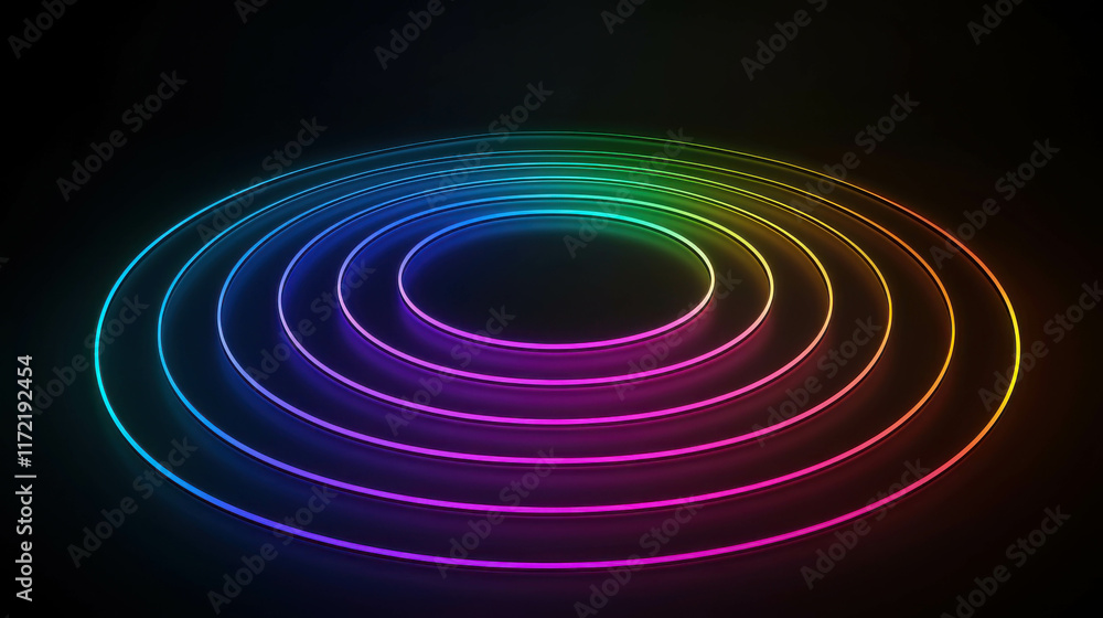 Poster vibrant concentric glowing circles in a dark background creating a mesmerizing effect
