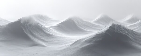 A serene, monochromatic landscape of soft, flowing waves resembling a tranquil sea.