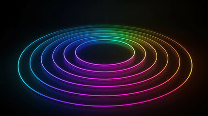 Fototapeta premium Vibrant Concentric Glowing Circles in a Dark Background Creating a Mesmerizing Effect