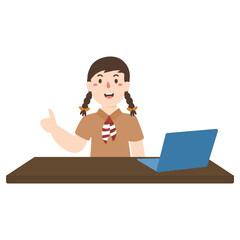 Indonesia Scout Students using laptop for online learning