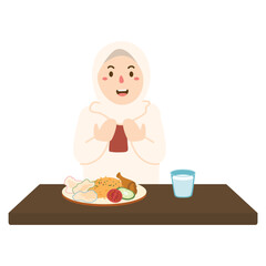 Student Praying Before Eating illustration