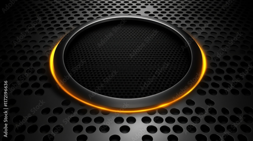 Poster abstract background featuring a black circular element surrounded by an orange glow on a textured me