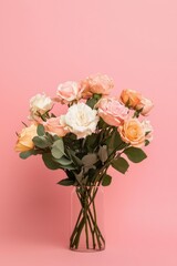 Fototapeta premium A stunning vase brimming with vibrant flowers, symbolizing love and affection, perfect for celebrating the joy of Valentine's Day.