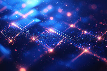Obraz premium Glowing digital grid network connecting data with bokeh background for tech visualization