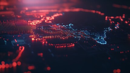 Fototapeta premium Abstract Digital World Map Red And Blue Lights