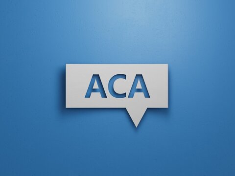 aca inscription on Speech Bubble, medicine concept.Minimalist Abstract Design With White Cut Out Paper.3D rendering on blue background.
