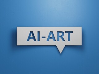 Speech Bubble block with AI ART business word.Minimalist Abstract Design With White Cut Out Paper.3D rendering on blue background.