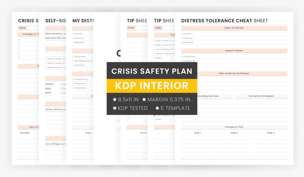 Printable Crisis Safety Plan Worksheets Template, TIP sheet strategies, Self soothing checklist, My distress tolerance plan