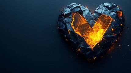 Fototapeta premium A broken heart with glowing fire inside.