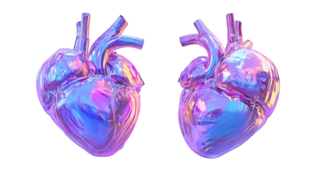 Anatomic heart hologram realistic 3D isolated on white transparent background - Powered by Adobe