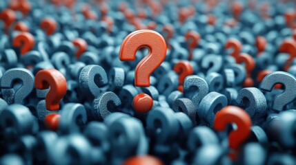 Red Question Mark Standing Out Amongst Blue Question Marks in a Sea of Curiosity and Inquiry, Symbolizing Uncertainty and Information Seeking in a Creative Conceptual Scene