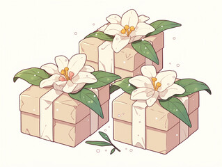 Delicate Gift Boxes with Spring Flowers
