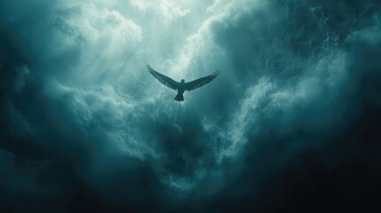 Fototapeta premium Bird Soaring Through Stormy Clouds