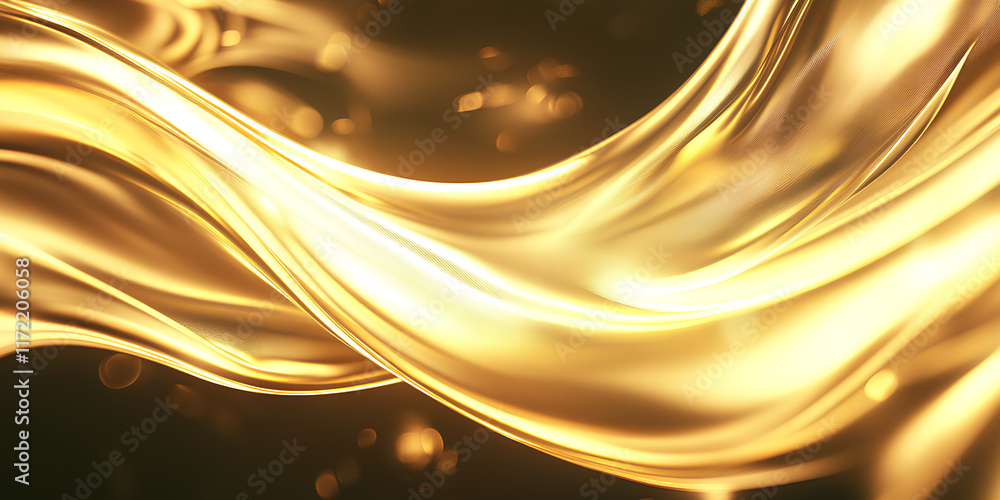 Poster golden silk and satin fabric with smooth texture and shiny drapery, creating an elegant and luxuriou