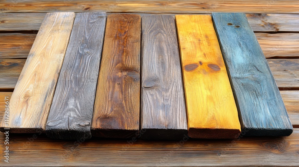 Aufkleber a beautiful array of different wooden planks in various shades and textures arranged on a rustic woo
